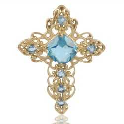 Sky Blue Gemstone Gold Plated Fashionable Cross Pendant| Jewels Artisan