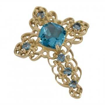 Sky Blue Gemstone Gold Plated Fashionable Cross Pendant| Jewels Artisan