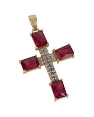 Red Gemstone and White Cubic Zirconia Yellow Gold Plated Fashionable Cross Pendant| Jewels Artisan