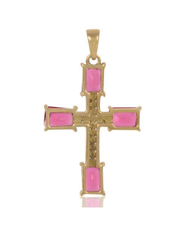 Red Gemstone and White Cubic Zirconia Yellow Gold Plated Fashionable Cross Pendant| Jewels Artisan