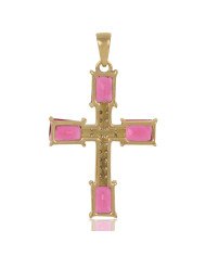 Red Gemstone and White Cubic Zirconia Yellow Gold Plated Fashionable Cross Pendant| Jewels Artisan