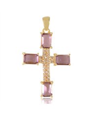 Purple Gemstone and White Cubic Zirconia Yellow Gold Plated Fashionable Cross Pendant| Jewels Artisan