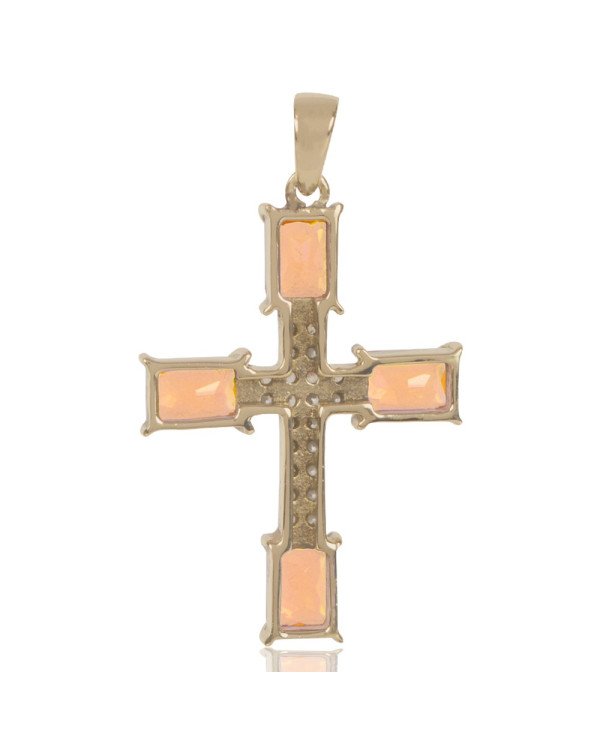 Orange Gemstone and White Cubic Zirconia Yellow Gold Plated Fashionable Cross Pendant| Jewels Artisan