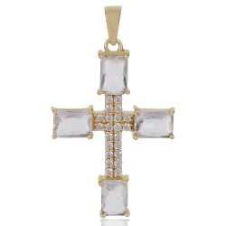 White Gemstone and White Cubic Zirconia Yellow Gold Plated Fashionable Cross Pendant| Jewels Artisan