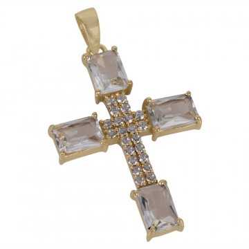 White Gemstone and White Cubic Zirconia Yellow Gold Plated Fashionable Cross Pendant| Jewels Artisan