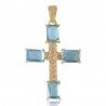 Sky Blue Gemstone and White Cubic Zirconia Yellow Gold Plated Fashionable Cross Pendant| Jewels Artisan