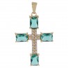 Light Green Gemstone and White Cubic Zirconia Yellow Gold Plated Fashionable Cross Pendant| Jewels Artisan