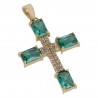 Light Green Gemstone and White Cubic Zirconia Yellow Gold Plated Fashionable Cross Pendant| Jewels Artisan