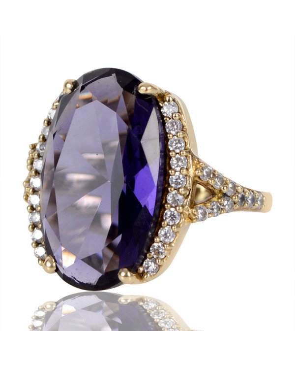 Purple Gemstone Cubic Zirconia Gold Plated Ring by Jewels Artisan