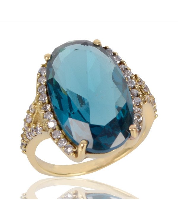 London Topaz Gemstone Cubic Zirconia Gold Plated Ring | Jewels Artisan