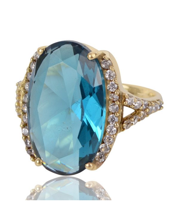 London Topaz Gemstone Cubic Zirconia Gold Plated Ring | Jewels Artisan