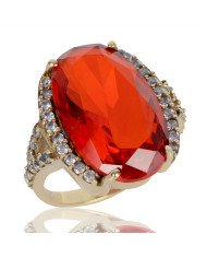 Orange Gemstone White Cubic Zirconia Yellow Gold Plated Brass Ring.