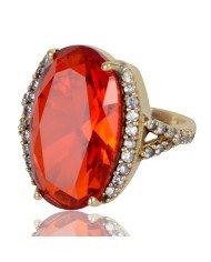 Orange Gemstone White Cubic Zirconia Yellow Gold Plated Brass Ring.