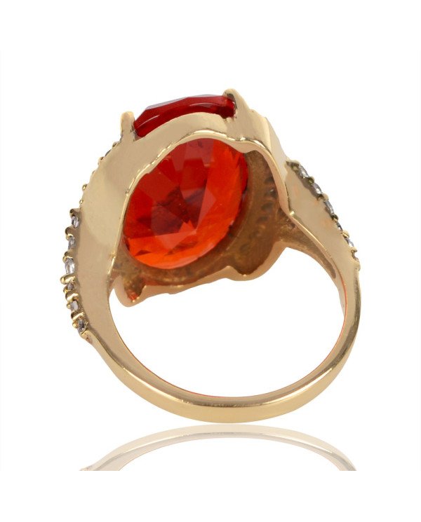 Orange Gemstone White Cubic Zirconia Yellow Gold Plated Brass Ring.
