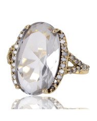 White Clear Gemstone White Cubic Zirconia Yellow Gold Plated Ring.