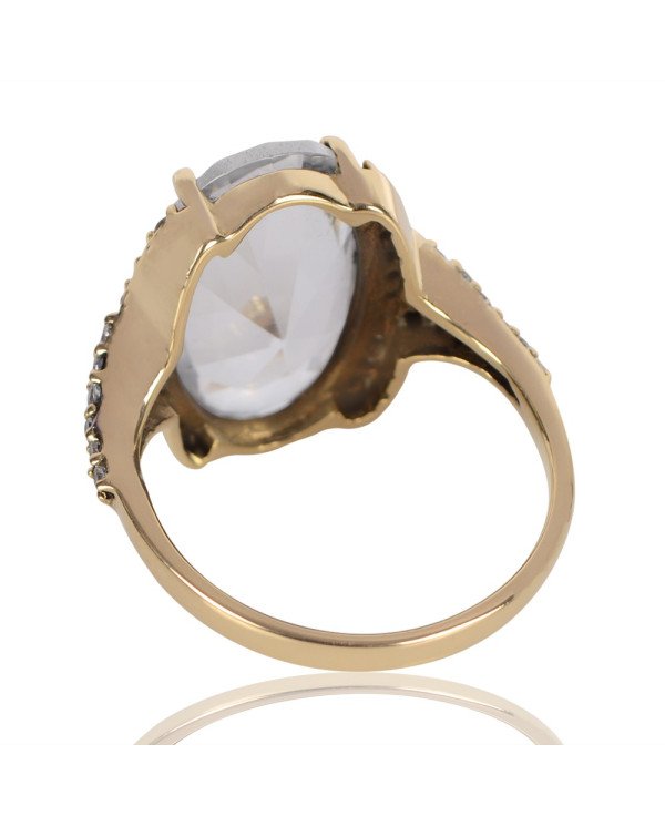 White Clear Gemstone White Cubic Zirconia Yellow Gold Plated Ring.