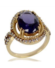 Purple Gemstone and White Cubic Zirconia Yellow Gold Plated Designer Ring| Jewels Artisan