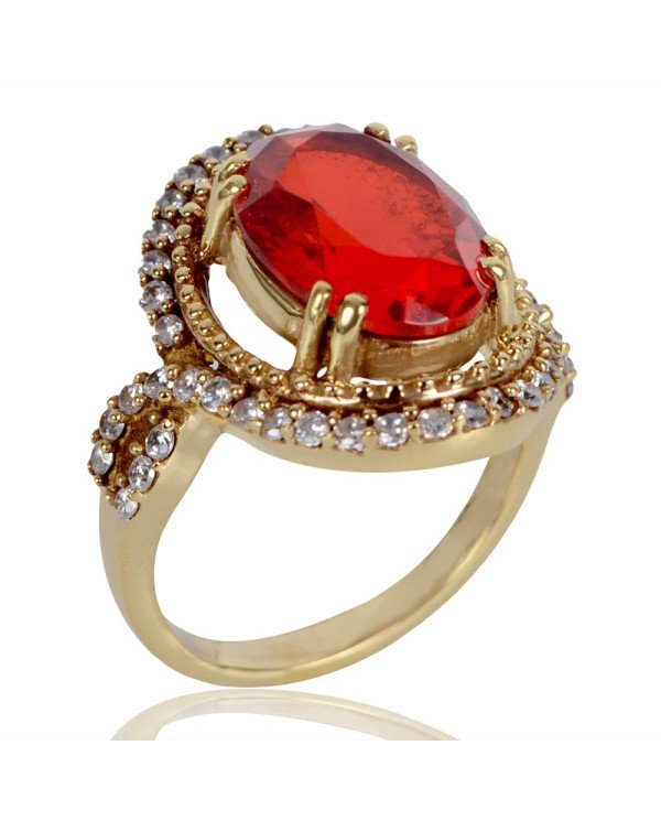 Orange Gemstone and White Cubic Zirconia Yellow Gold Plated Designer Ring