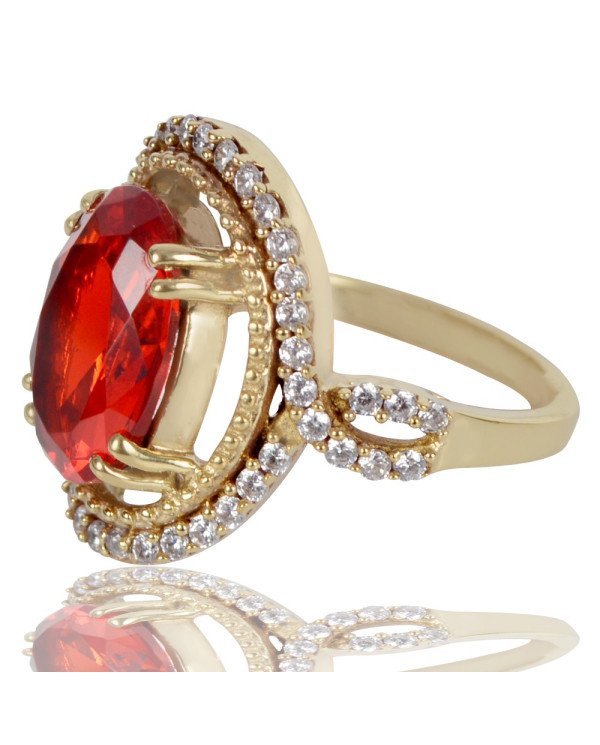 Orange Gemstone and White Cubic Zirconia Yellow Gold Plated Designer Ring