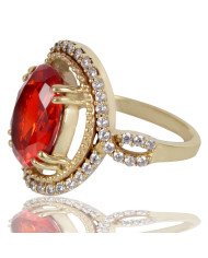 Orange Gemstone and White Cubic Zirconia Yellow Gold Plated Designer Ring