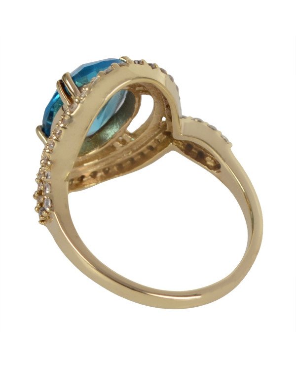 Sky Blue Topaz Gemstone and White Cubic Zirconia Yellow Gold Plated Designer Ring