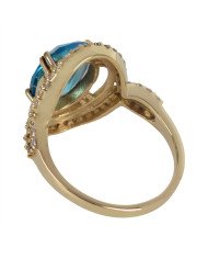 Sky Blue Topaz Gemstone and White Cubic Zirconia Yellow Gold Plated Designer Ring