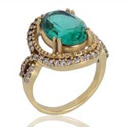 Light Green Gemstone and White Cubic Zirconia Yellow Gold Plated Designer Ring
