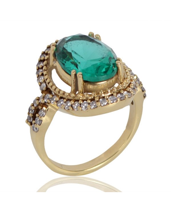 Light Green Gemstone and White Cubic Zirconia Yellow Gold Plated Designer Ring
