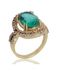 Light Green Gemstone and White Cubic Zirconia Yellow Gold Plated Designer Ring