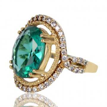 Light Green Gemstone and White Cubic Zirconia Yellow Gold Plated Designer Ring