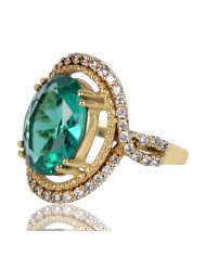Light Green Gemstone and White Cubic Zirconia Yellow Gold Plated Designer Ring