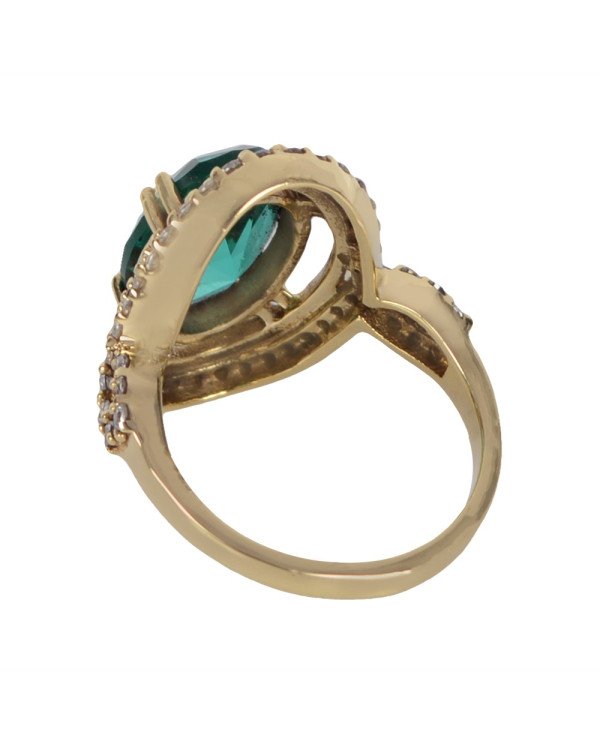 Light Green Gemstone and White Cubic Zirconia Yellow Gold Plated Designer Ring