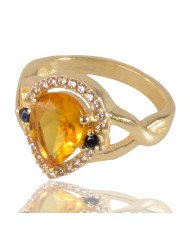 Black Spinal Gemstone Yellow and White Cubic Zirconia Gold Plated Designer Ring
