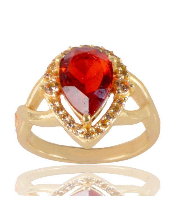 Red Gemstone and White Cubic Zirconia Yellow Gold Plated Fashionable Ring