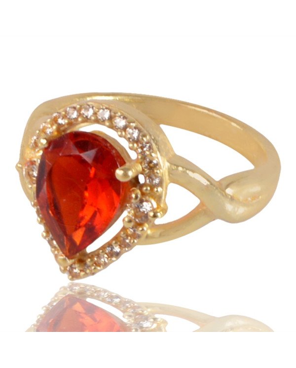 Red Gemstone and White Cubic Zirconia Yellow Gold Plated Fashionable Ring