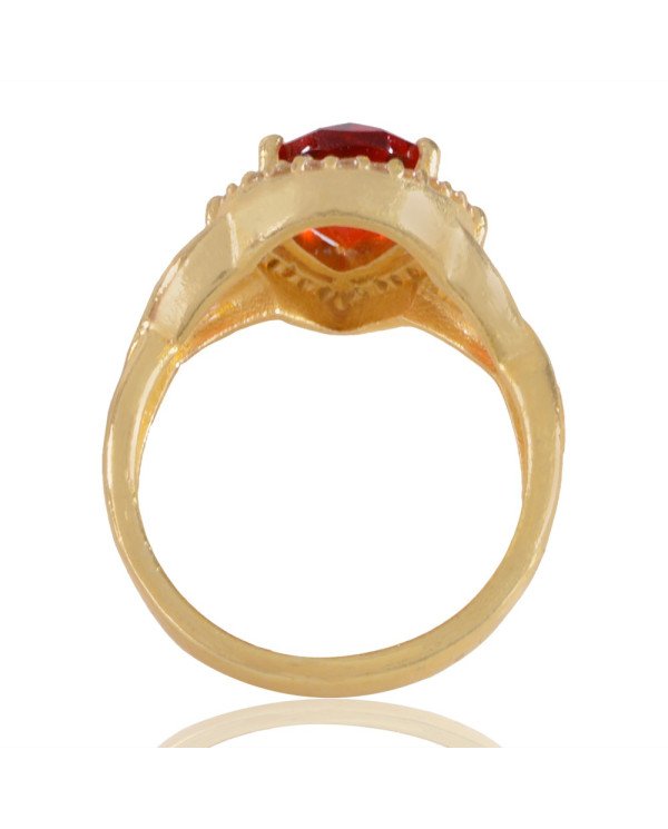 Red Gemstone and White Cubic Zirconia Yellow Gold Plated Fashionable Ring