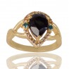Sky Blue Gemstone Black Gemstone and White Cubic Zirconia Gold Plated Ring