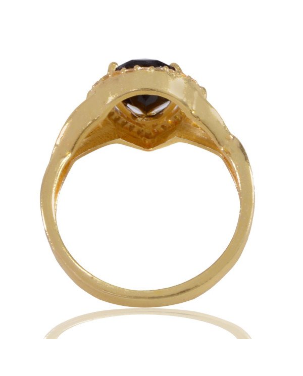 Sky Blue Gemstone Black Gemstone and White Cubic Zirconia Gold Plated Ring