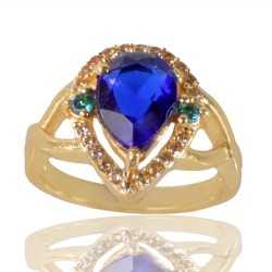 Tanzanite Gemstone Rings Sky Blue Gemstone and White Cubic Zirconia Gold Plated Ring