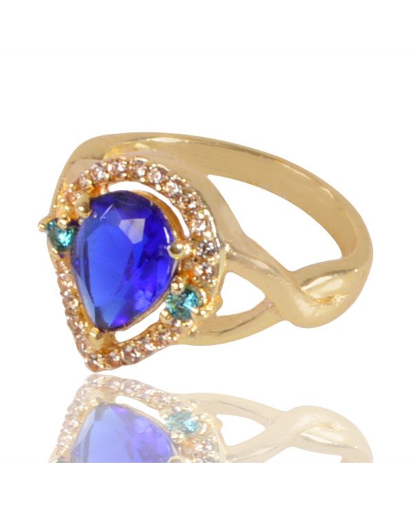 Tanzanite Gemstone Rings Sky Blue Gemstone and White Cubic Zirconia Gold Plated Ring