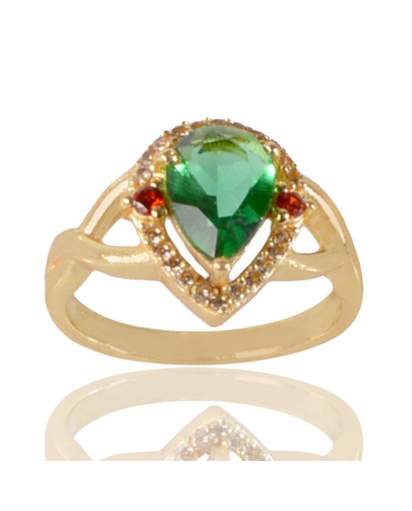 Light Green Red Gemstone and White Cubic Zirconia Yellow Gold Plated Ring