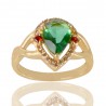 Light Green Red Gemstone and White Cubic Zirconia Yellow Gold Plated Ring