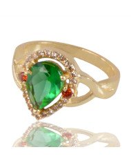 Light Green Red Gemstone and White Cubic Zirconia Yellow Gold Plated Ring