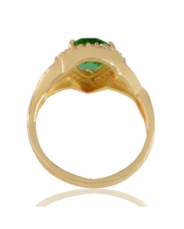 Light Green Red Gemstone and White Cubic Zirconia Yellow Gold Plated Ring