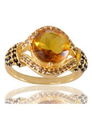 Yellow Black Spinal Gemstone and White Cubic Zirconia Yellow Gold Plated Ring