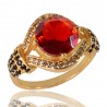 Red Black Spinal Gemstone and White Cubic Zirconia Yellow Gold Plated Fashionable Ring