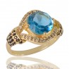 Sky Blue Black Spinal Gemstone and White Cubic Zirconia Yellow Gold Plated Ring