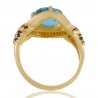Sky Blue Black Spinal Gemstone and White Cubic Zirconia Yellow Gold Plated Ring
