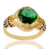 Light Green Black Spinal Gemstone and White Cubic Zirconia Yellow Gold Plated Ring