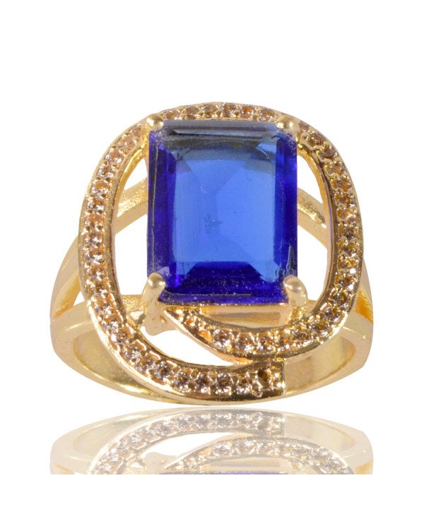 Tanzanite Gemstone and White Cubic Zirconia Yellow Gold Plated Designer Ring